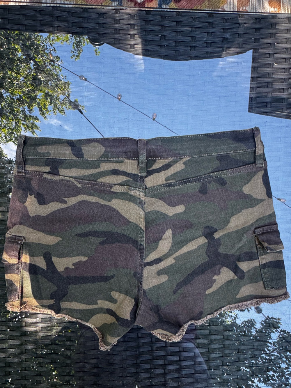 Never Worn Fashion Nova Camo Cargo Denim Shorts - Olive Green - Picture 4 of 5